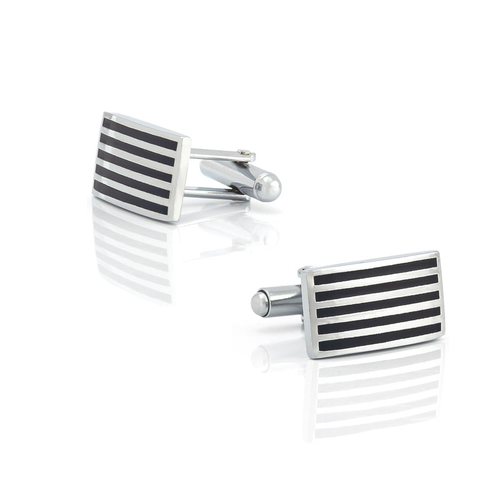 Men Silver Black Stripe Rectangle Cufflink