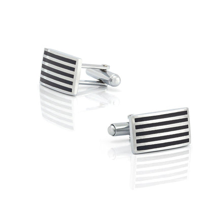 Men Silver Black Stripe Rectangle Cufflink