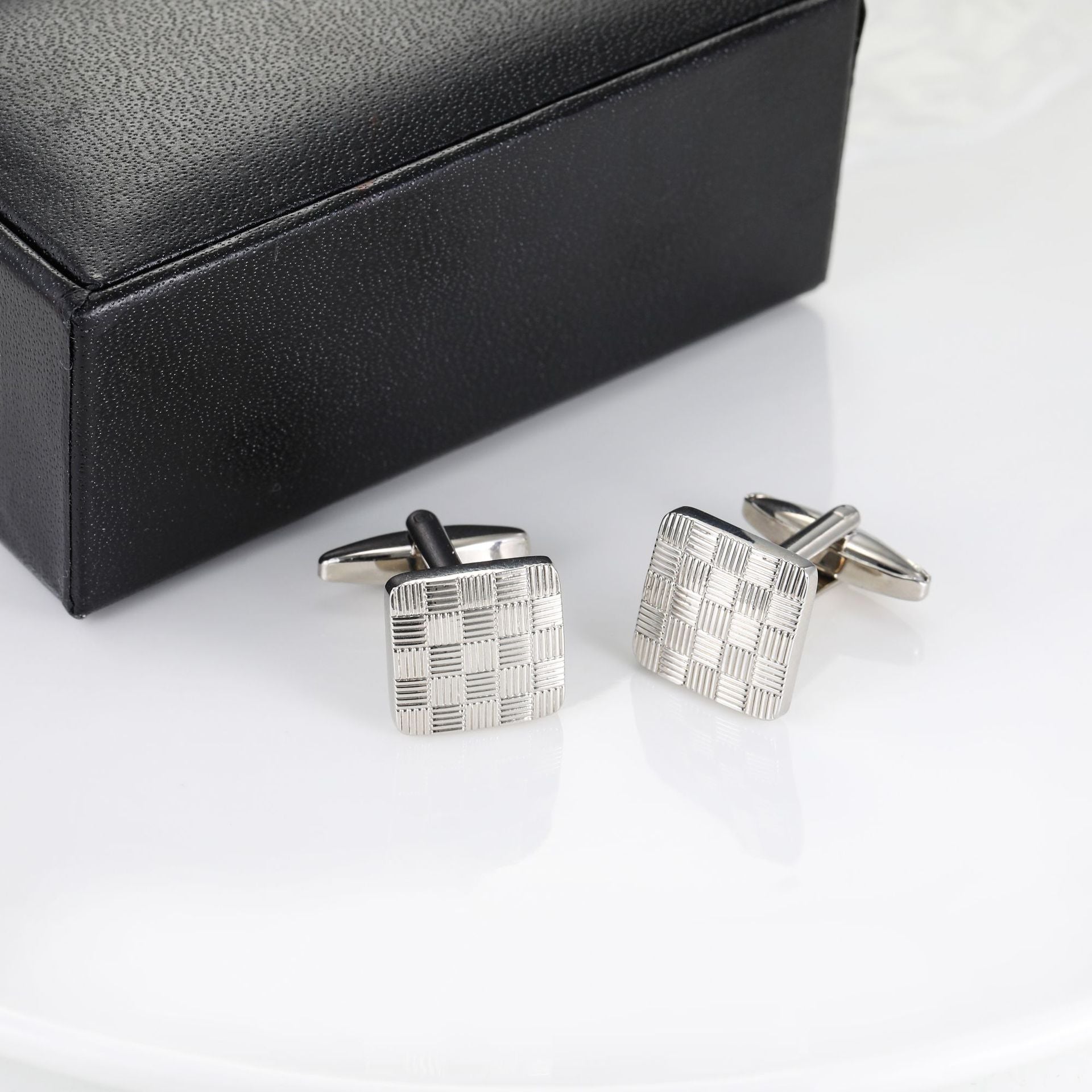 Men Silver Woven Texture Square Copper Cufflinks
