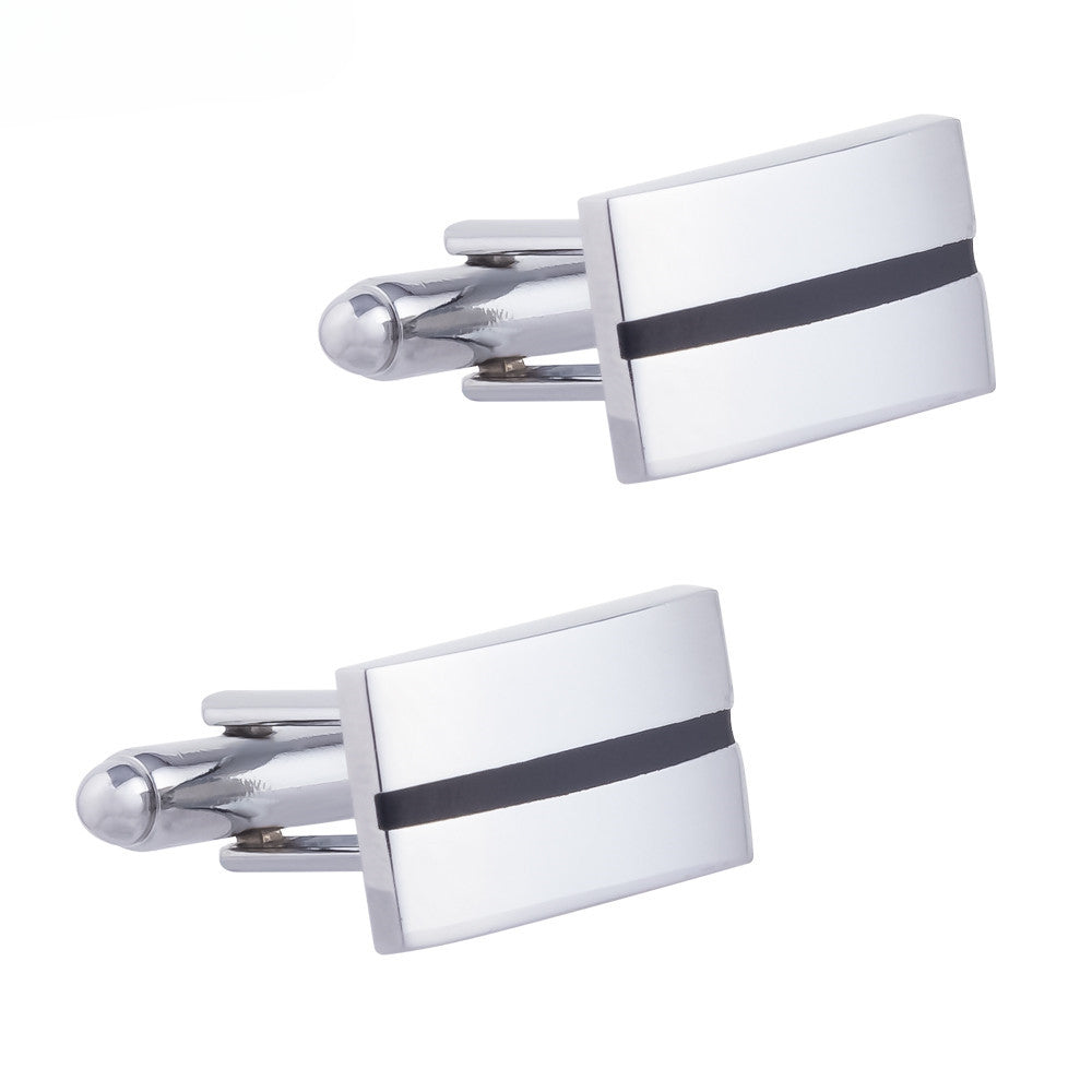 Silver Rectangular Black Stripe Cufflinks