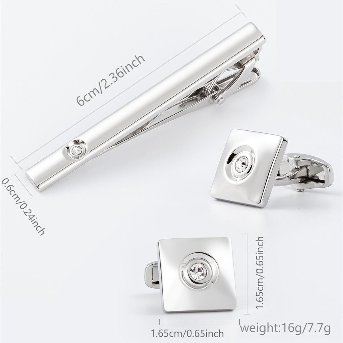 Gold Square Crystal Cufflinks and Tie Bar Set