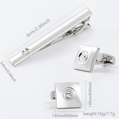 Gold Square Crystal Cufflinks and Tie Bar Set