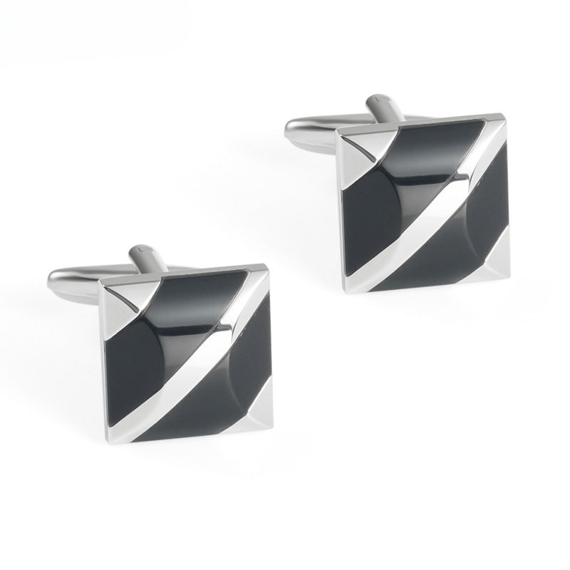 Men Silver Black Enamel Diagonal Square Cufflinks