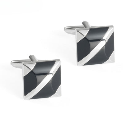 Men Silver Black Enamel Diagonal Square Cufflinks