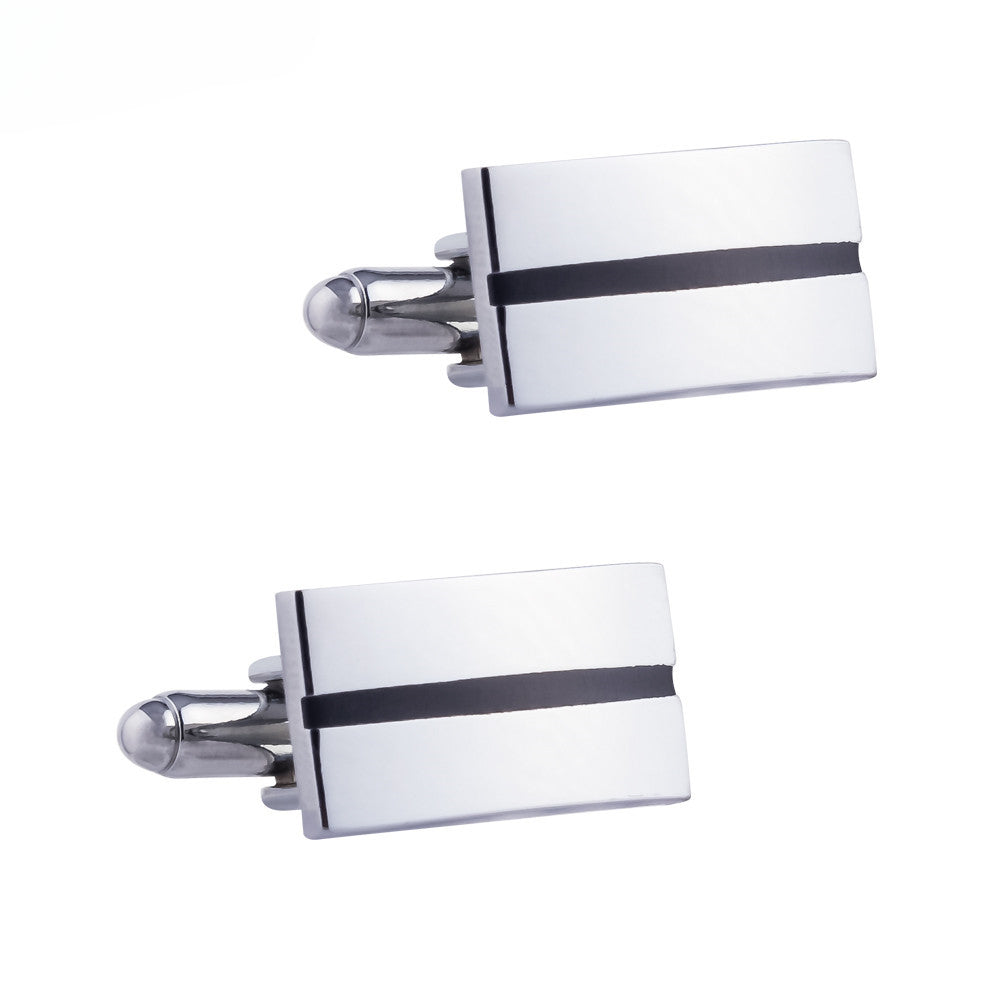 Silver Rectangular Black Stripe Cufflinks
