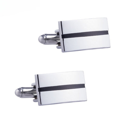 Silver Rectangular Black Stripe Cufflinks