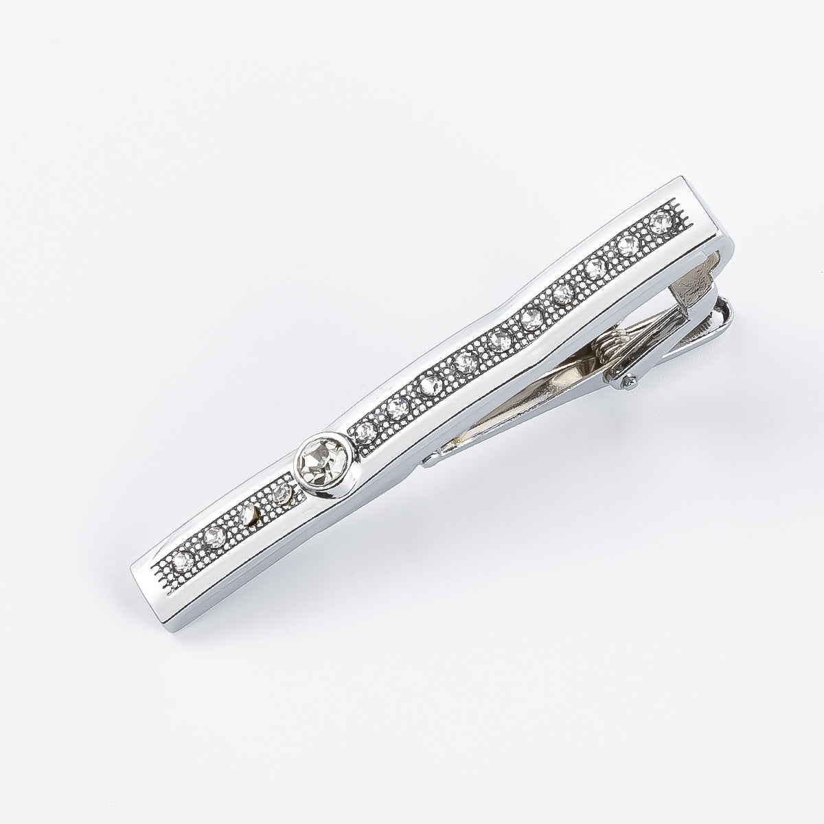 Gold Blue Crystal Row Accent Tie Bar