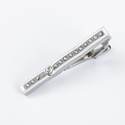 Gold Blue Crystal Row Accent Tie Bar