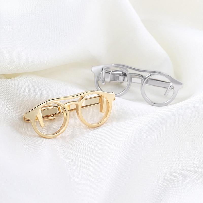 Glasses Frame Shape Novelty Tie Bar Gold Silver