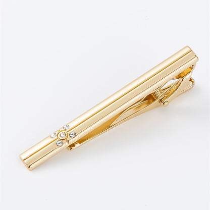 Gold Cross Crystal Square Cufflinks Tie Bar Set