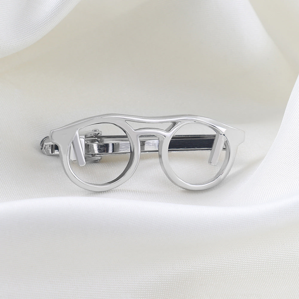 Glasses Frame Shape Novelty Tie Bar Gold Silver