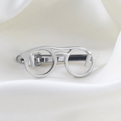 Glasses Frame Shape Novelty Tie Bar Gold Silver