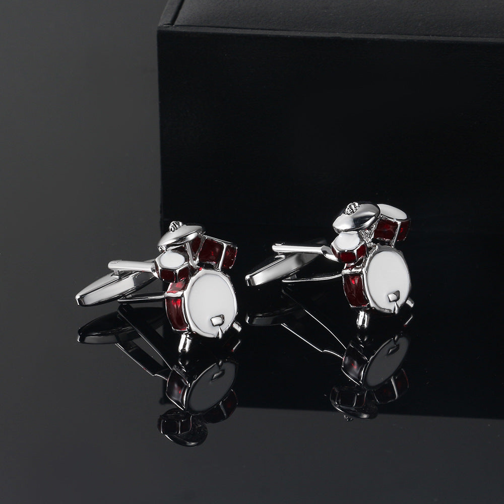Men Silver Red Enamel Drum Kit Novelty Cufflinks