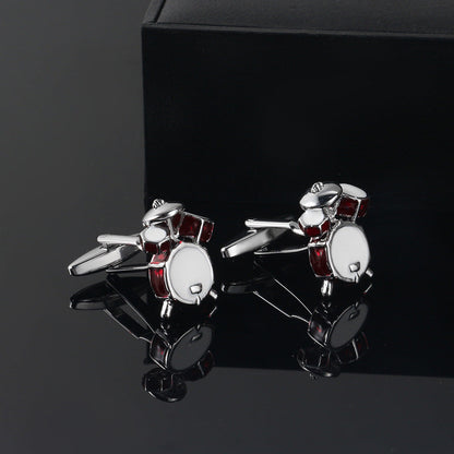 Men Silver Red Enamel Drum Kit Novelty Cufflinks