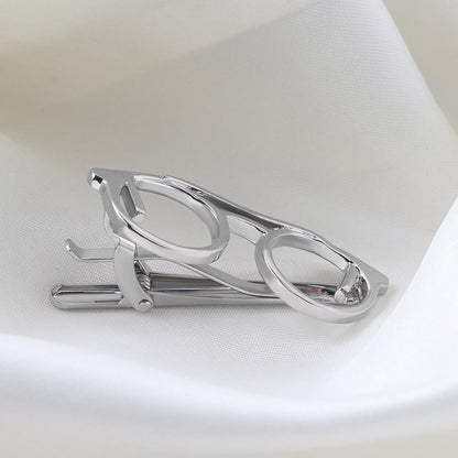 Glasses Frame Shape Novelty Tie Bar Gold Silver
