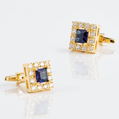 Gold Square Green Crystal Halo Cufflinks