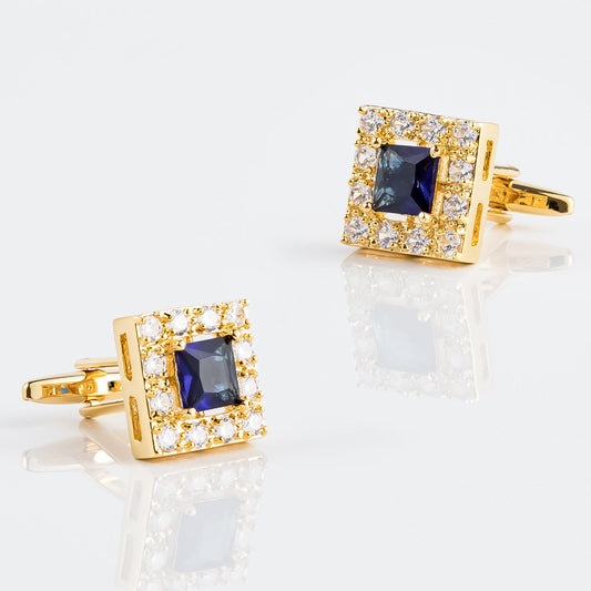 Gold Square Green Crystal Halo Cufflinks