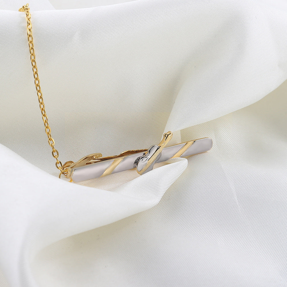Gold Violin Shape Tie Bar with Chain