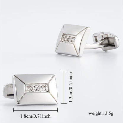 Silver Crystal Cufflinks and Tie Bar Set