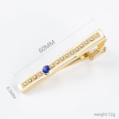 Gold Blue Crystal Row Accent Tie Bar