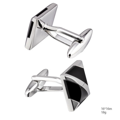 Men Silver Black Enamel Diagonal Square Cufflinks