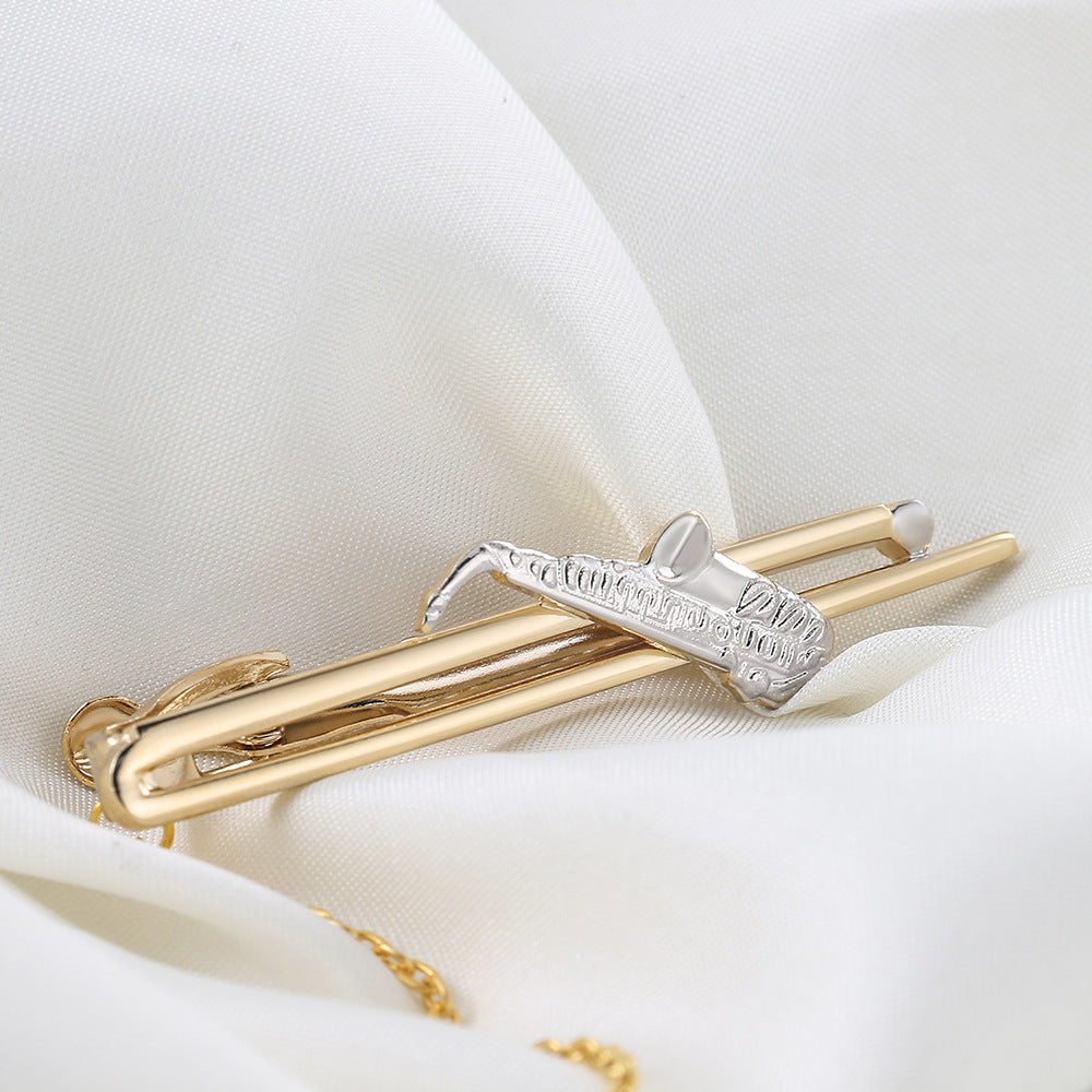 Gold Saxophone Shape Tie Bar with Chain
