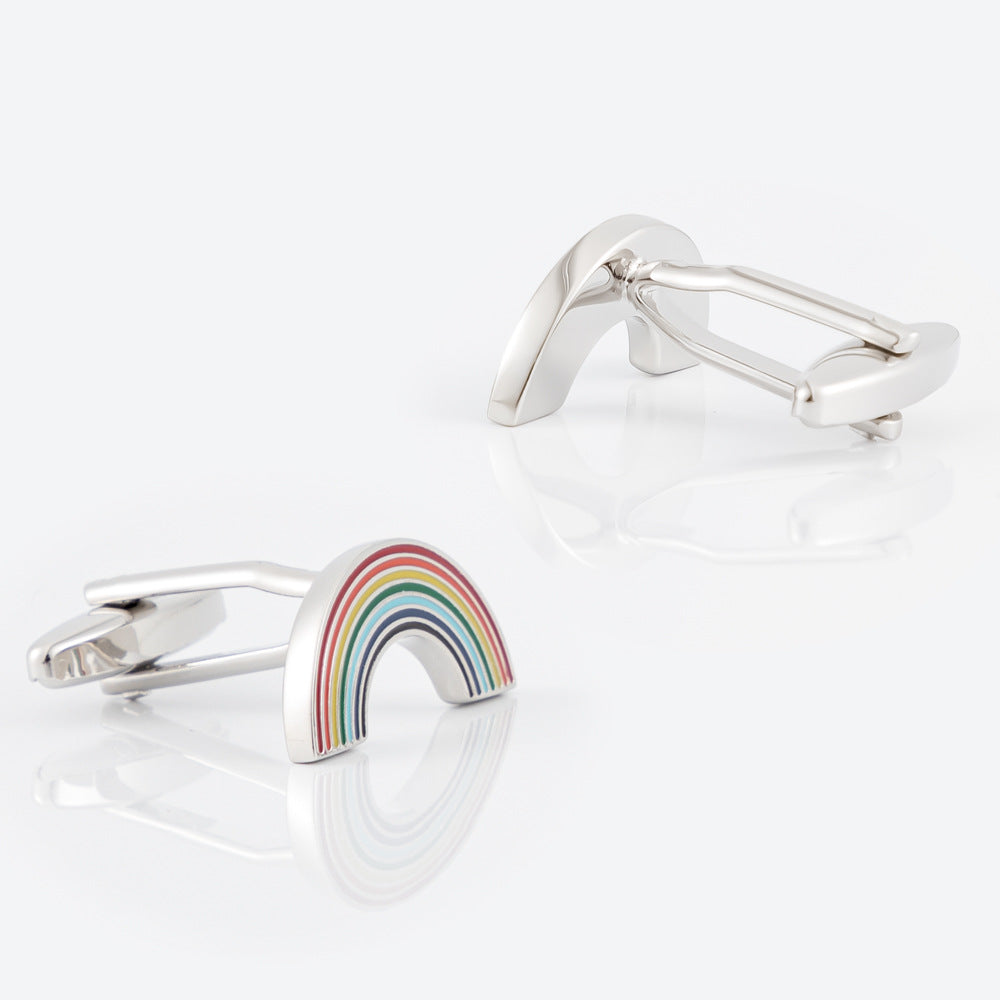 Men Silver Multicolor Enamel Rainbow Cufflinks