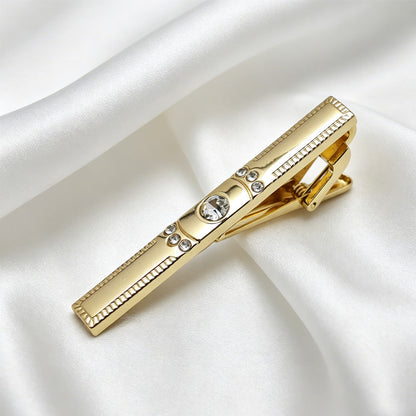 Gold Ornate Beaded Crystal Accent Tie Bar