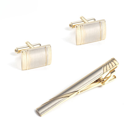 Brushed Stripe Rectangular Cufflinks and Tie Bar Set