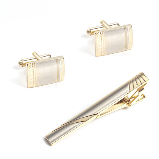 Brushed Stripe Rectangular Cufflinks and Tie Bar Set