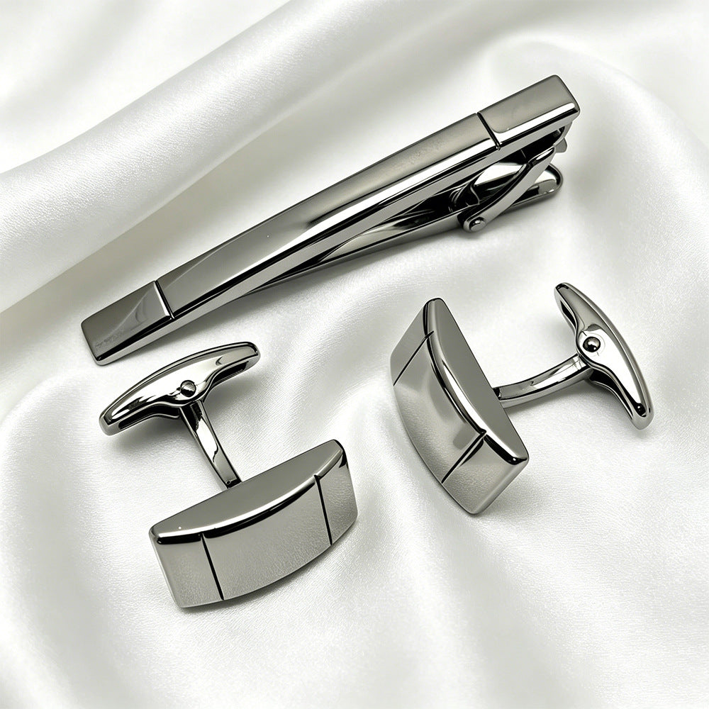 Plain Smooth Barrel Cufflinks and Tie Bar Set