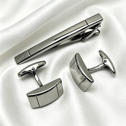 Plain Smooth Barrel Cufflinks and Tie Bar Set