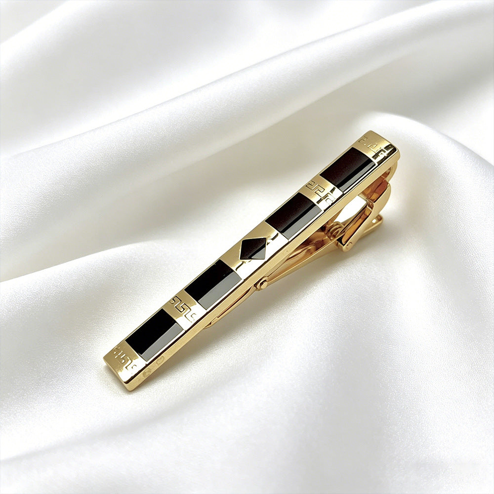 Gold Enamel Wave Pattern Tie Bar