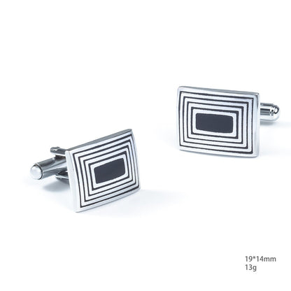 Silver Black Enamel Cufflinks and Tie Bar Set