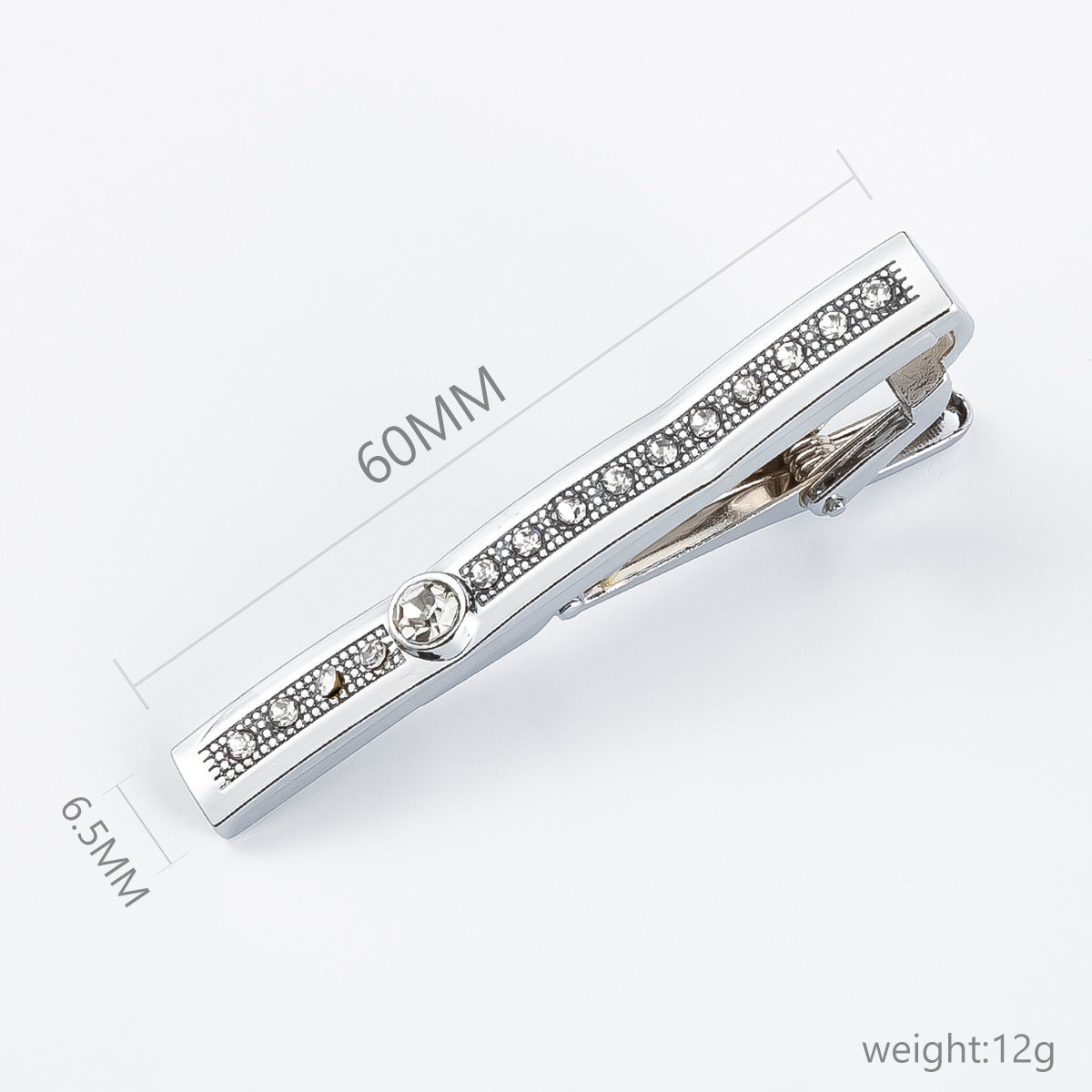 Gold Blue Crystal Row Accent Tie Bar