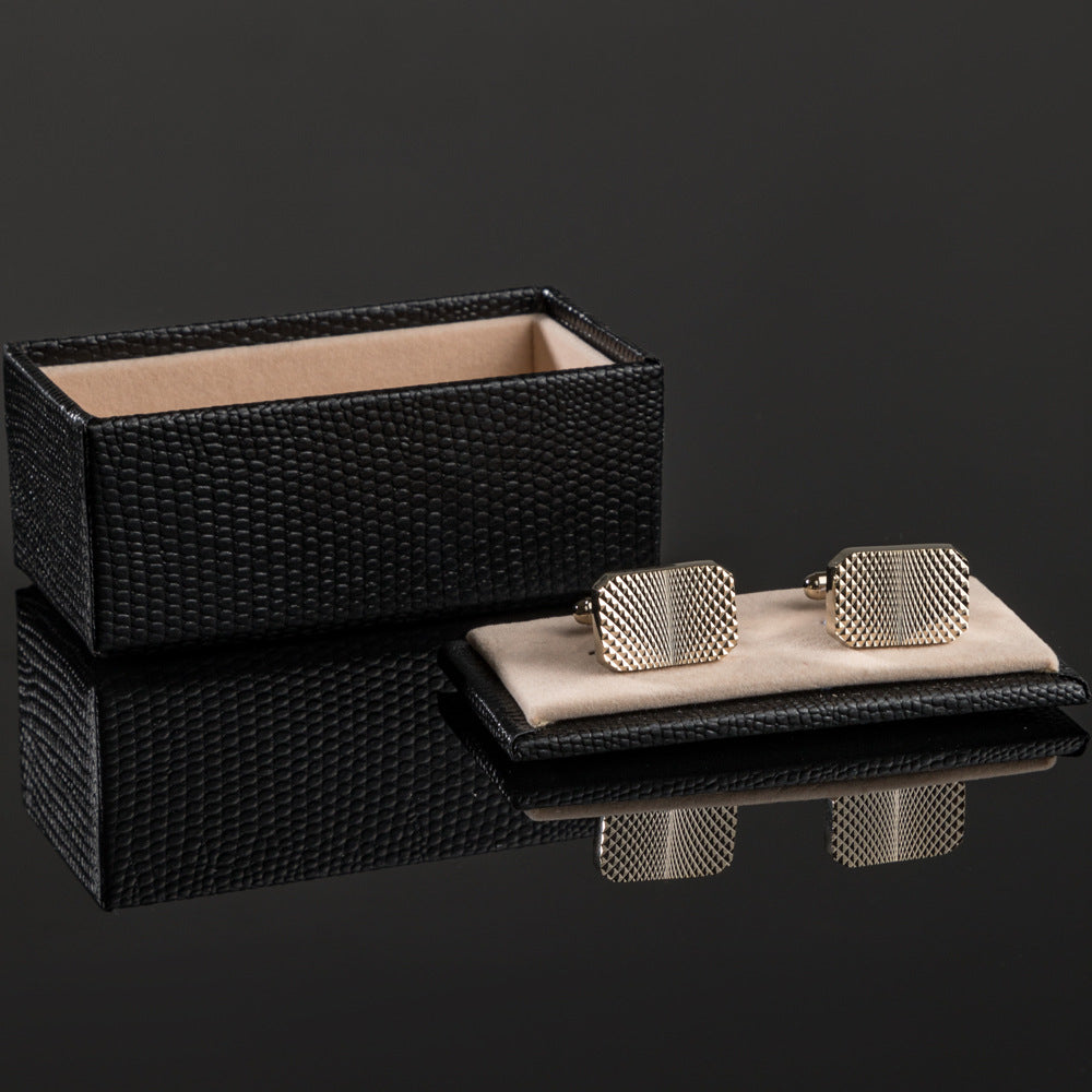 Men Gold Tone Grid Texture Rectangle Copper Cufflinks
