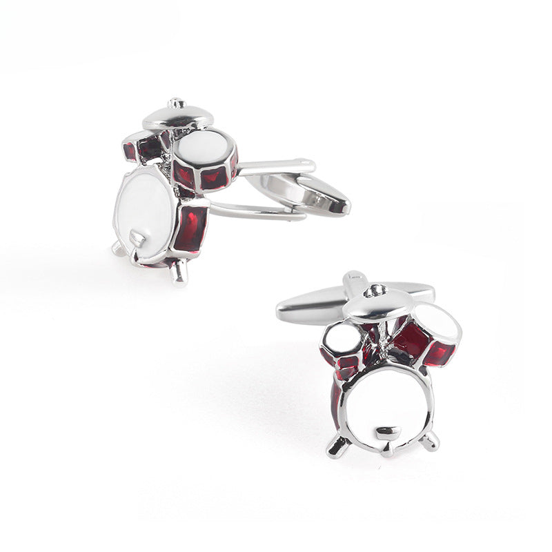 Men Silver Red Enamel Drum Kit Novelty Cufflinks