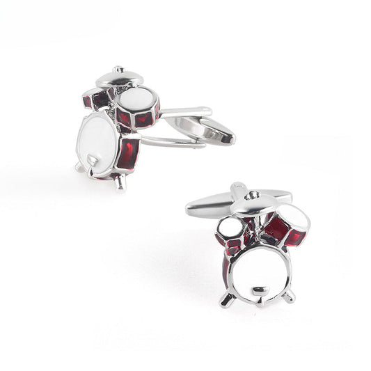 Men Silver Red Enamel Drum Kit Novelty Cufflinks