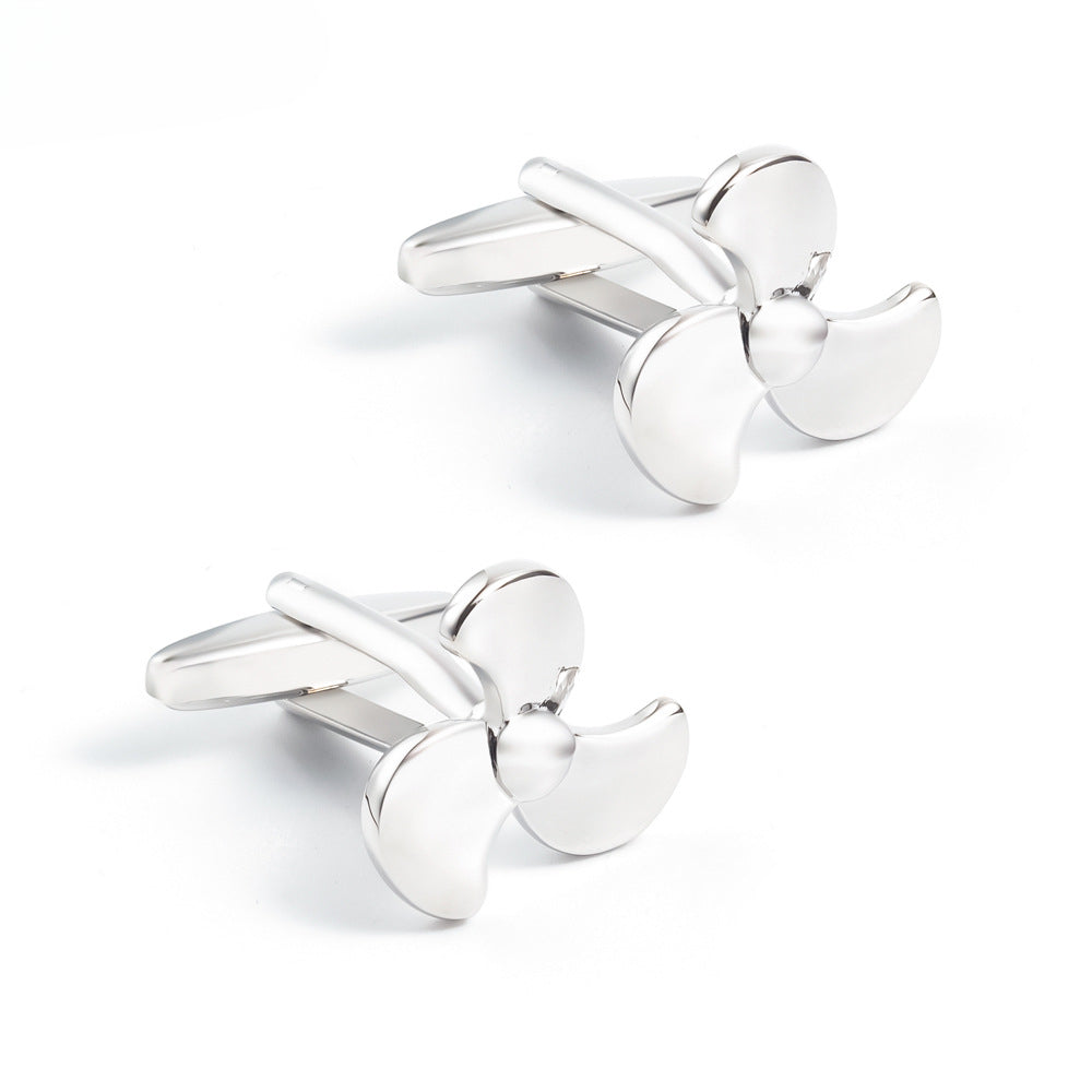Men Silver Three Blade Propeller Copper Cufflinks