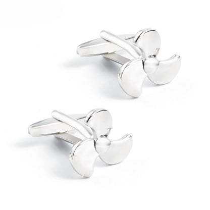 Men Silver Three Blade Propeller Copper Cufflinks
