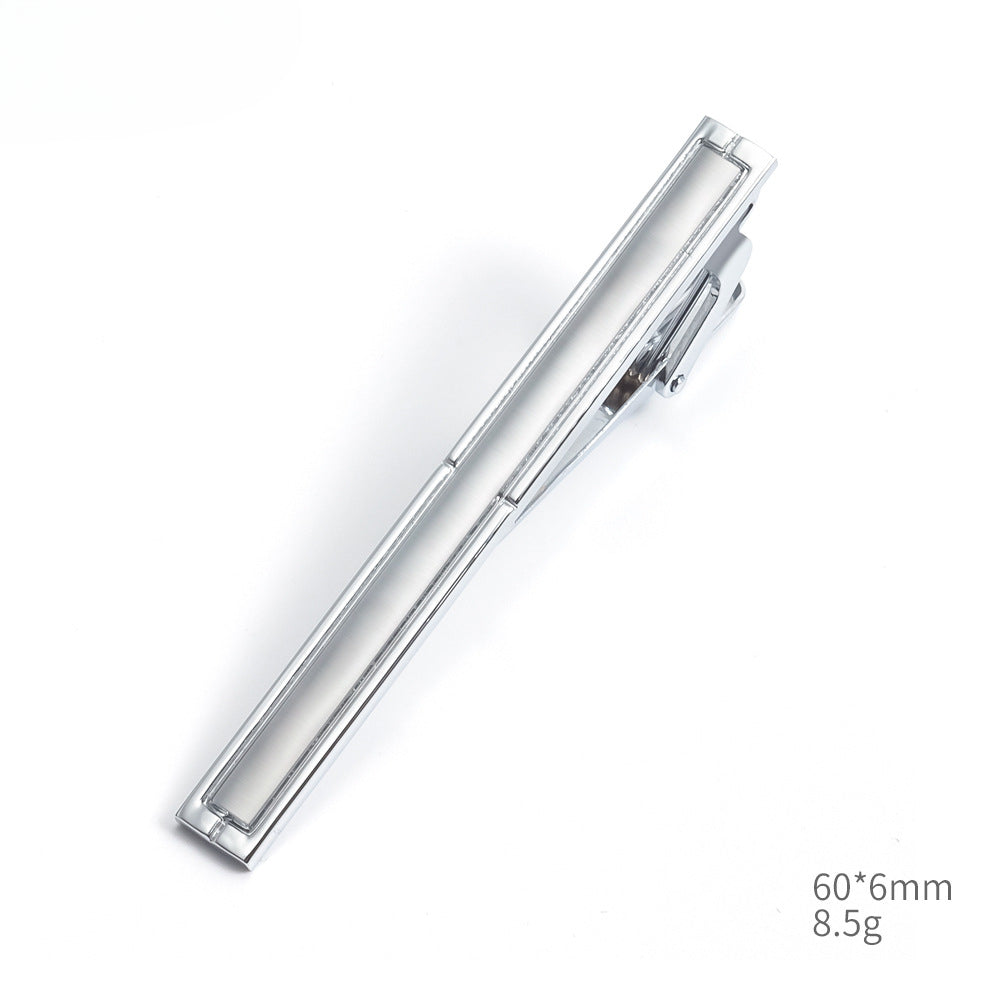 Silver Rectangular Cufflinks and Tie Clip Set