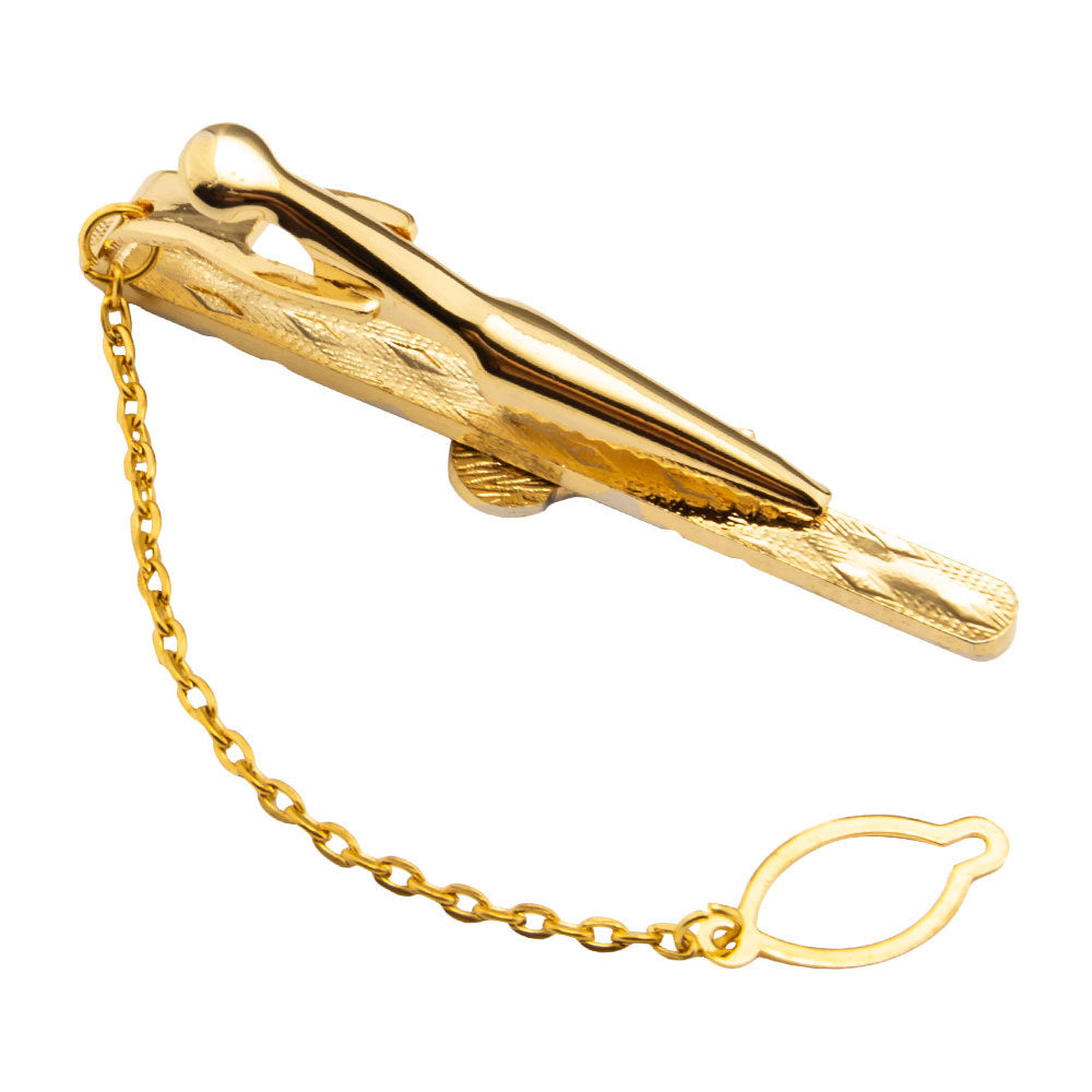 Gold Violin Shape Tie Bar with Chain