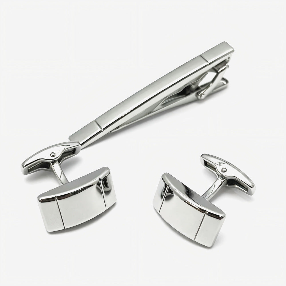 Plain Smooth Barrel Cufflinks and Tie Bar Set