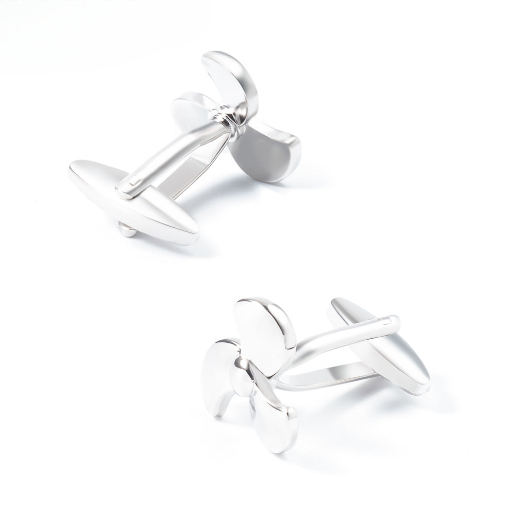 Men Silver Three Blade Propeller Copper Cufflinks