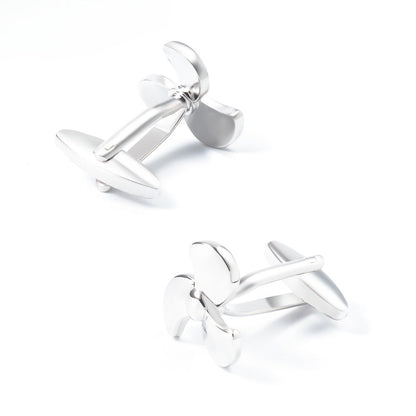 Men Silver Three Blade Propeller Copper Cufflinks