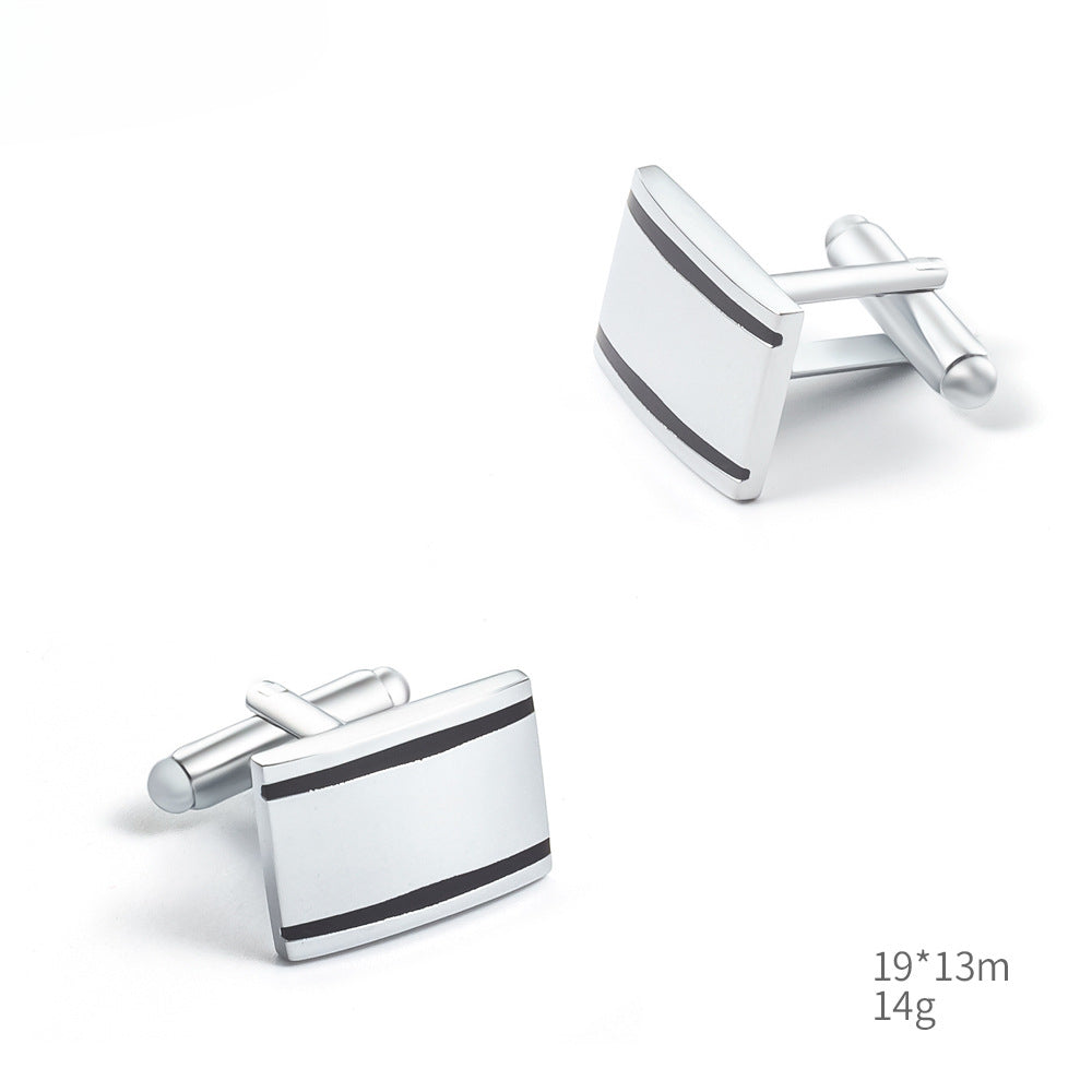 Silver Black Stripe Metal Cufflinks and Tie Bar Set