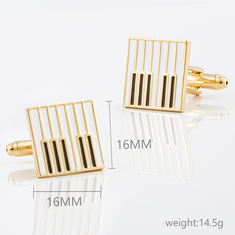 Men Gold Piano Keys Enamel Square Cufflinks