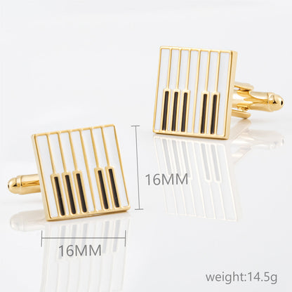 Men Gold Piano Keys Enamel Square Cufflinks