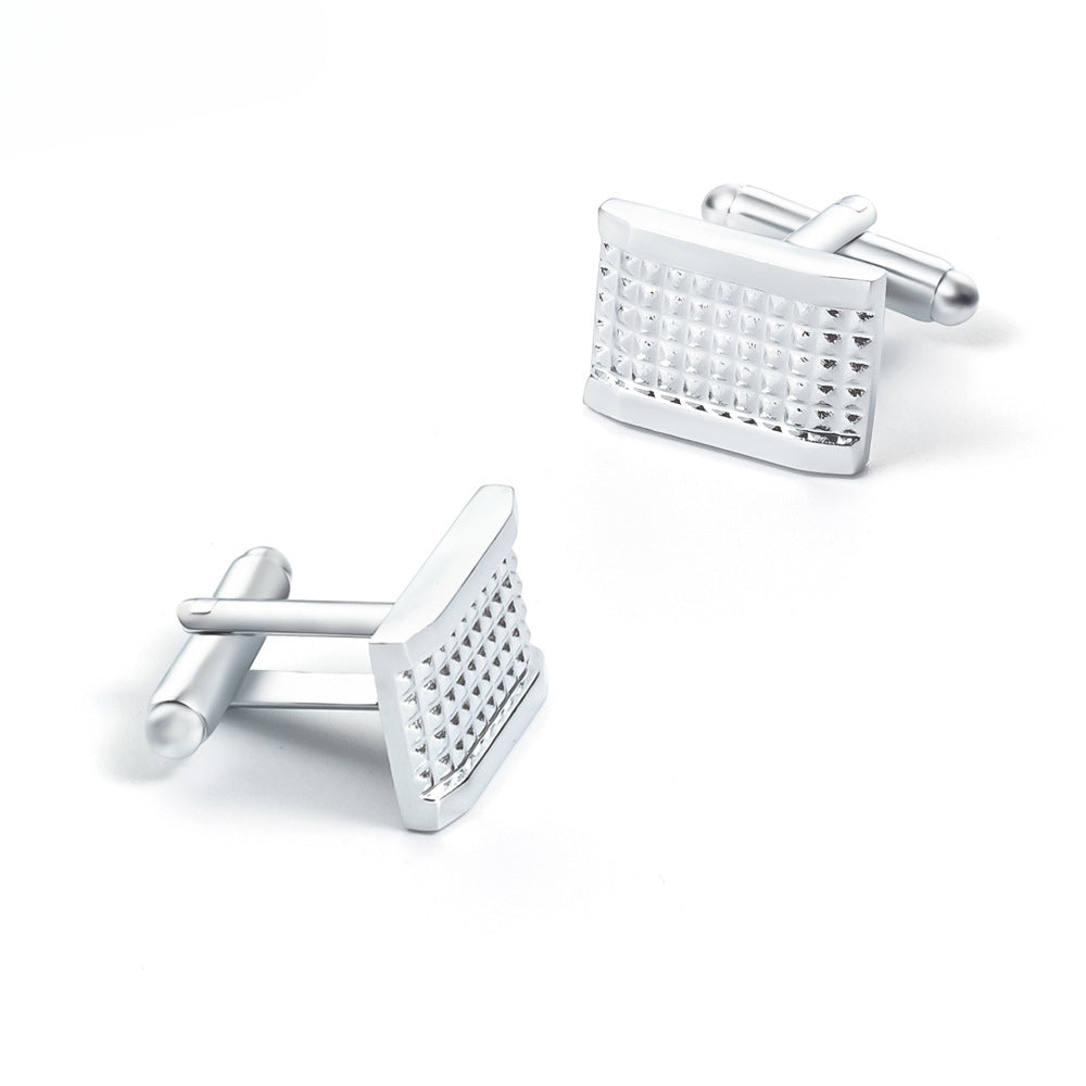 Silver Grid Texture Rectangular Cufflinks Tie Bar Set