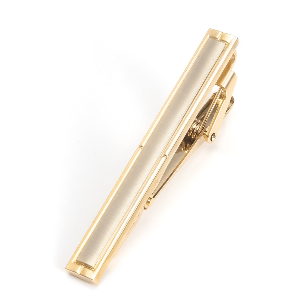 Gold Brushed Rectangular Cufflinks Tie Bar Set